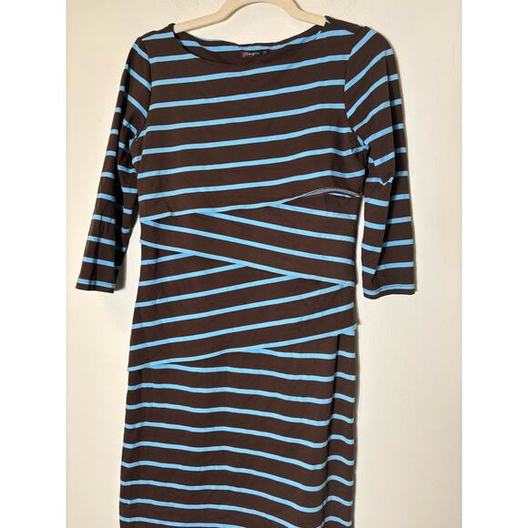 J. McLaughlin Brown with Blue Stripe Layered Dress Sz XS - Picture 1 of 3